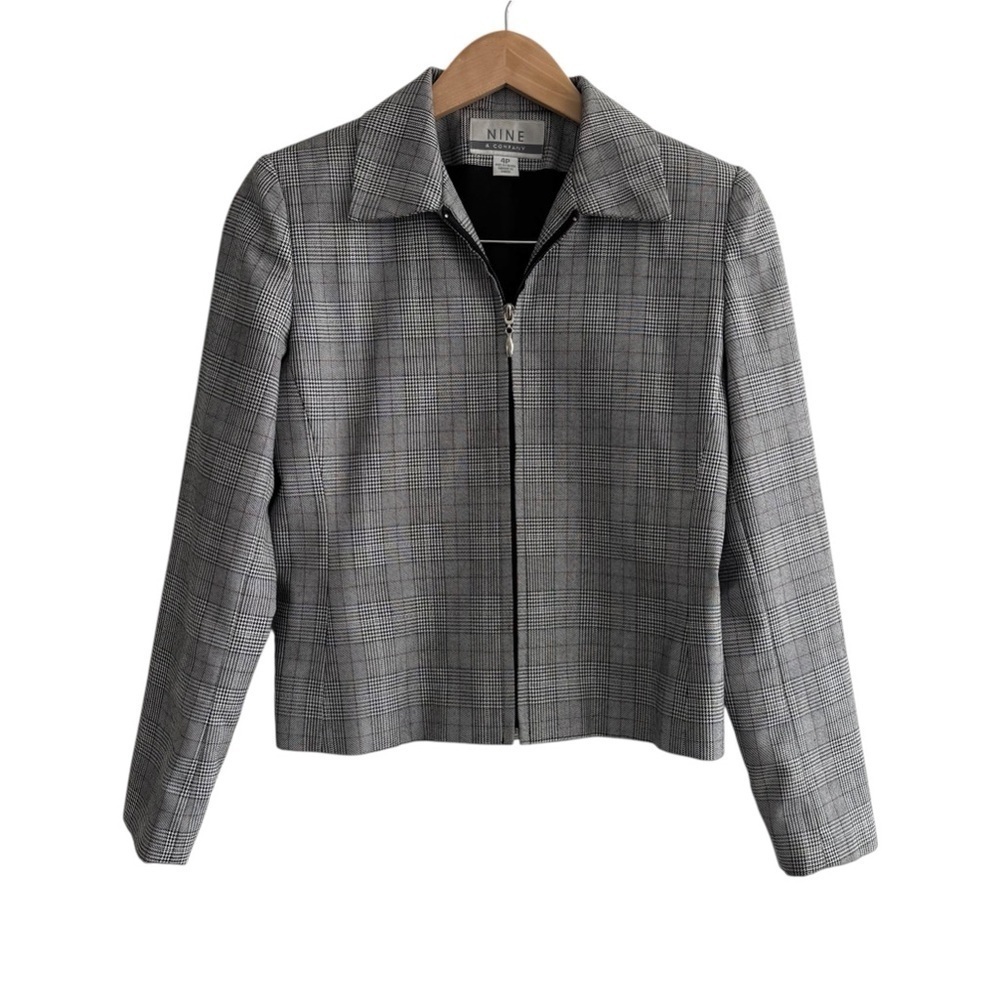Vintage Zip-Up Collared Checkered Blazer